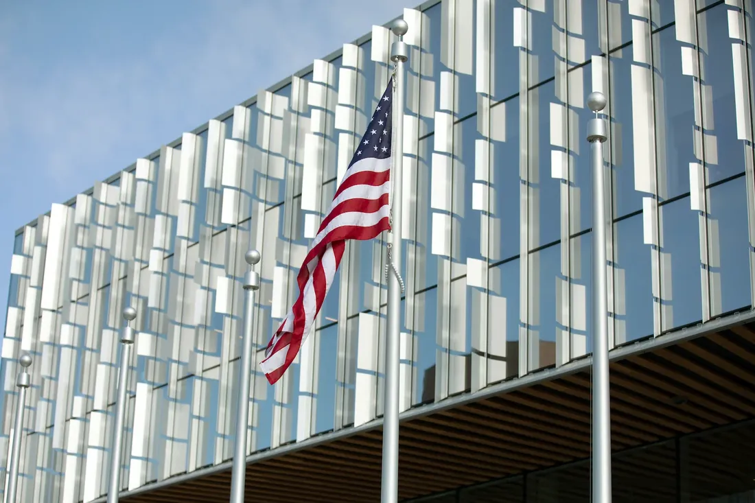 American flag in front of NVRC building.