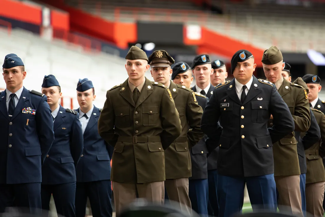 ROTC cadets in uniform.